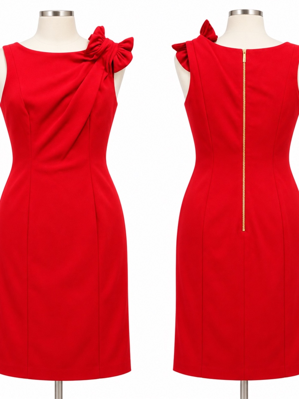 Calvin Klein Red Shoulder Bow Sleeveless Sheath Cocktail Dress Size 6
